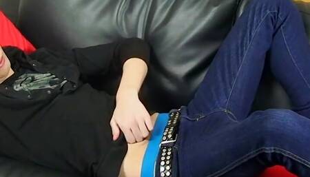 Emo twink Macaulay Moore masturbates big cock and cums solo