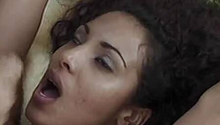 Interracial couple fuck ebony slut gets messy facial outdoors