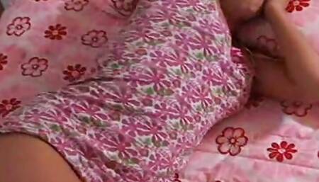 Little Bree goes solo fingering her pussy in bed