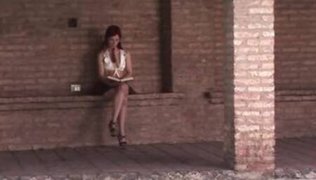 Thin red haired school Women with tiny hooters into a 3 way