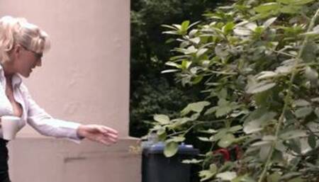 Big Tit German blonde Milf with Glasses fucked inside ebony nylons