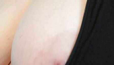 Zipper Top Titty Tease!  POV DDD Tits Popping Out of Shirt!