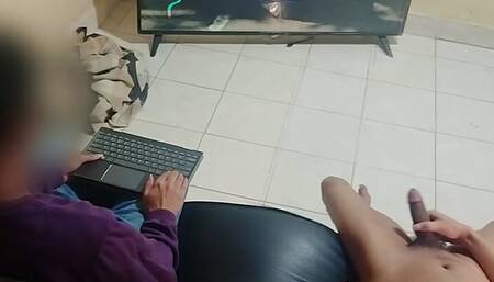 Showing cock and cum to my straight hostel friend
