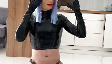 Sexy Latex Doll Locked in The Inverted Chastity Cage