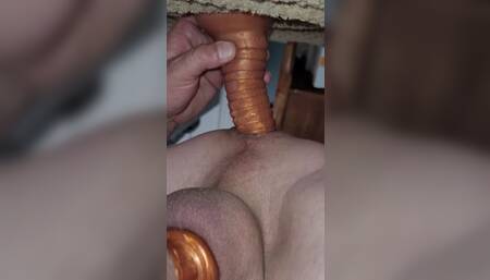 Sissy clit play with toy in ass