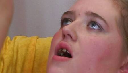 Brunette German BBW loves getting warm cum inside her mouth