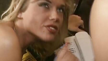 Wild German blonde gets her tight holes hammered by two big dicks