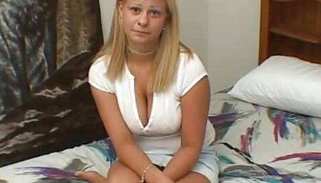 Big boobed blonde babe sucks cock like a real pro