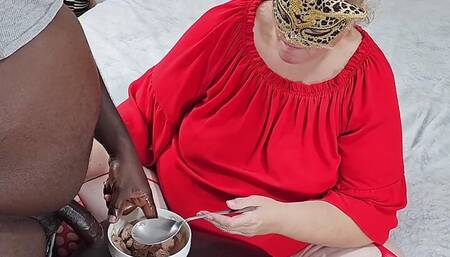 Cum on ice  - cum eating  (black guy caught jerking off huge cum load)