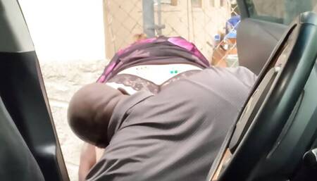 Sexy, big ass, horny and hot BBW, with big tits caught masturbating publicly in the car and gets cum on his ass