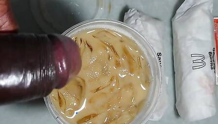 Jerking off cum in coffee