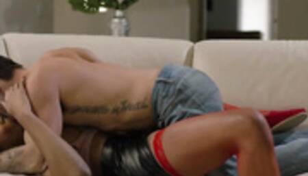 Ebony trans woman fucks the ass of her stepbrother