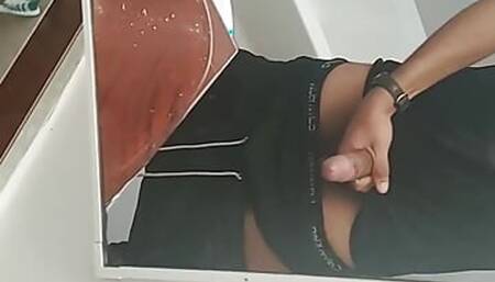 Jerking off my cuban latin dick in the bathroom