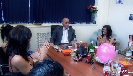 Wolf of Wall Street Like Office Orgy with 4 Huge Boobs Girls and Guys