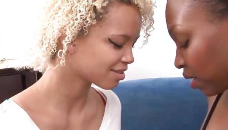 Lesbians Ashley Lovebug and her friend two tattooed ebony sluts and shaved pussies lick their pussies and finger each other