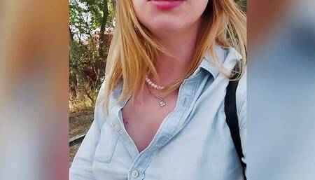 Depraved Blonde Publicly Shows Her Big Tits - Outdoor Nudity