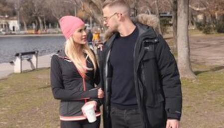 Golden blonde with natural tits Cherry Kiss rides a big cock