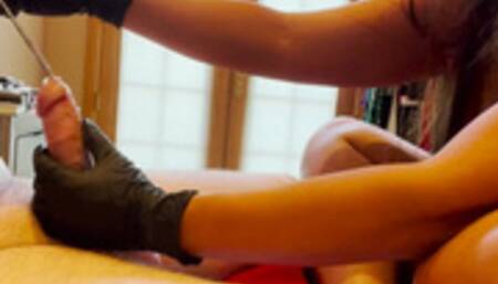 Krystal Davis Probes Cucky's cock with Urethral Sounds, Denies Cumming, and Locks back in Chastity