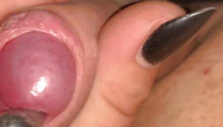 Surprise in my little black thong getting hard and teasing with foreskin play come deep throats me