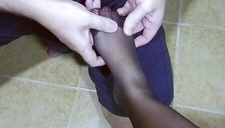 Foot massage for mistress in nylon stockings