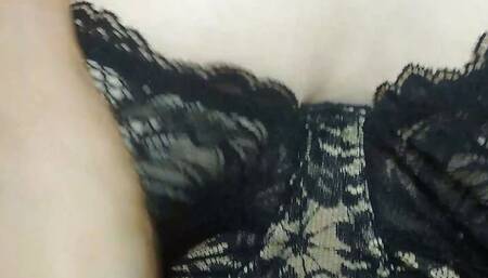 Wife's new bra and tit touching