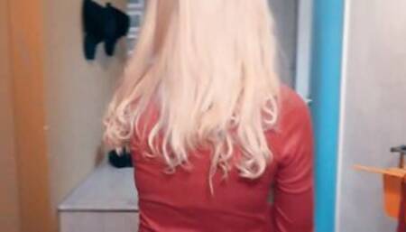 Incredible slim blonde Teenagers inside red Nylons pick up online for a banged date