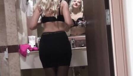 German blonde Teenage cunt with mouth fucked into her ebony underwear and pantyhose