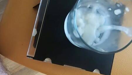 She drinks 11 loads of collected cum from a glass