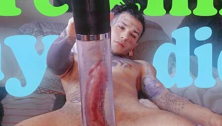 Skinny guy grows his dick with a pump