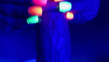 Black light glowing nail handjob