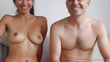 Latina fucked on the couch (Multiple orgasms, cumshot on tits) - Christina Rio