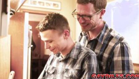 Sharing is Caring! Two older men tag team boy