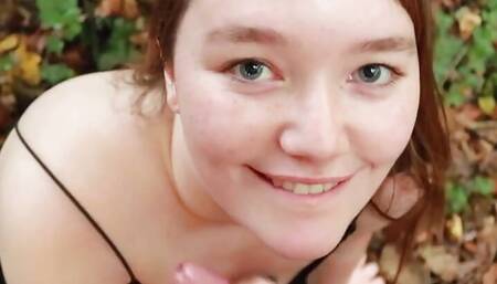 Real 18 year old outdoor sloppy BJ and swallow