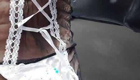 Cumming through sheer  nylon