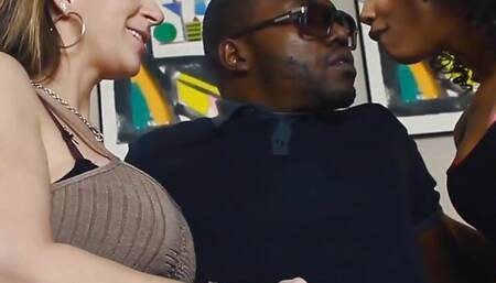 Black couple fucks a horny white chick