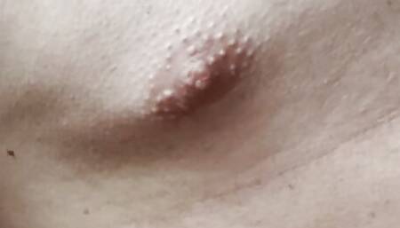 Play with puffy nipples and big cock
