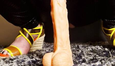 My wife rides a long hard cock in leggings and wedges