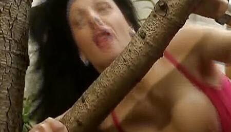 Two magnificent German babes getting to share a thick cock in the garden