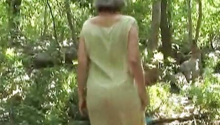 Natural titted German lady gets her muff destroyed in the middle of the woods