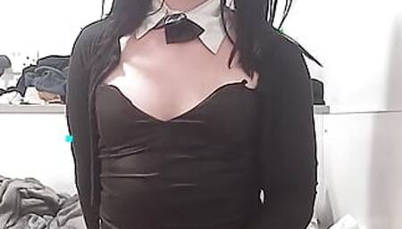 Cute CD aimee jerks off in her bunny suit