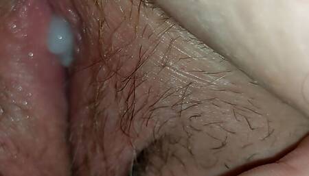 Daddy pumps step mommy's hairy pussy full of hot gooey cum during this amateur closeup fuck session ending in doggy style!