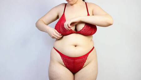 Tom&Rose Red Lace Lingerie Set XL Size Try On uncensored