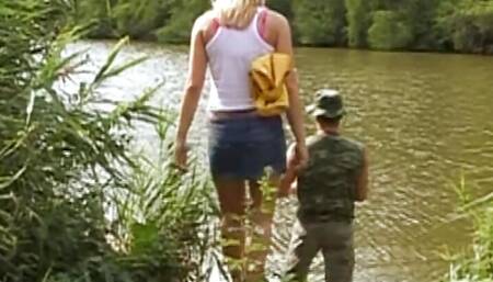 A stunning looking German blonde gets banged near the lake
