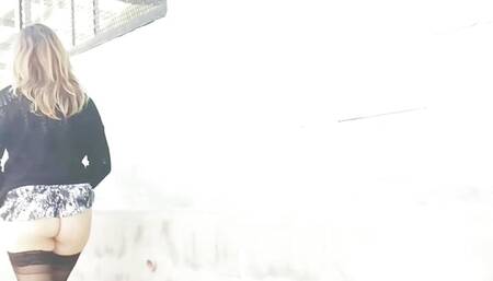 Without panties under the skirt people catch us fucking in the sports club Sex in public