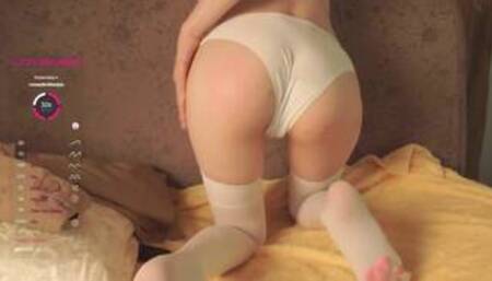 Carefree cute girl in white panty and stockings