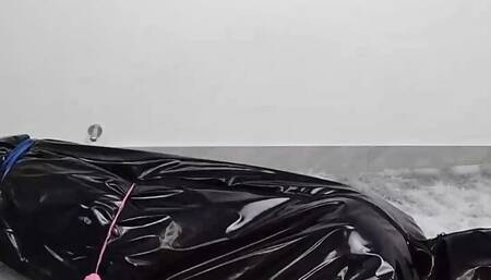 NANA Orgasm under the sweltering heat in a bright leather sleeping bag