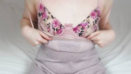 Femboy cums in glitter dress