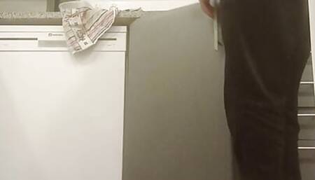 Twink on kitchen on thong
