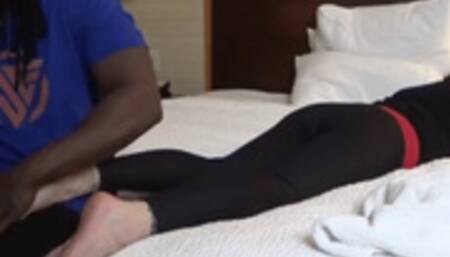 Milf foot massage, worship, reverse toejob footjob, and bbc jerking, red toes