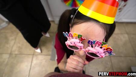 Blowjob party with wet stepmom and teen